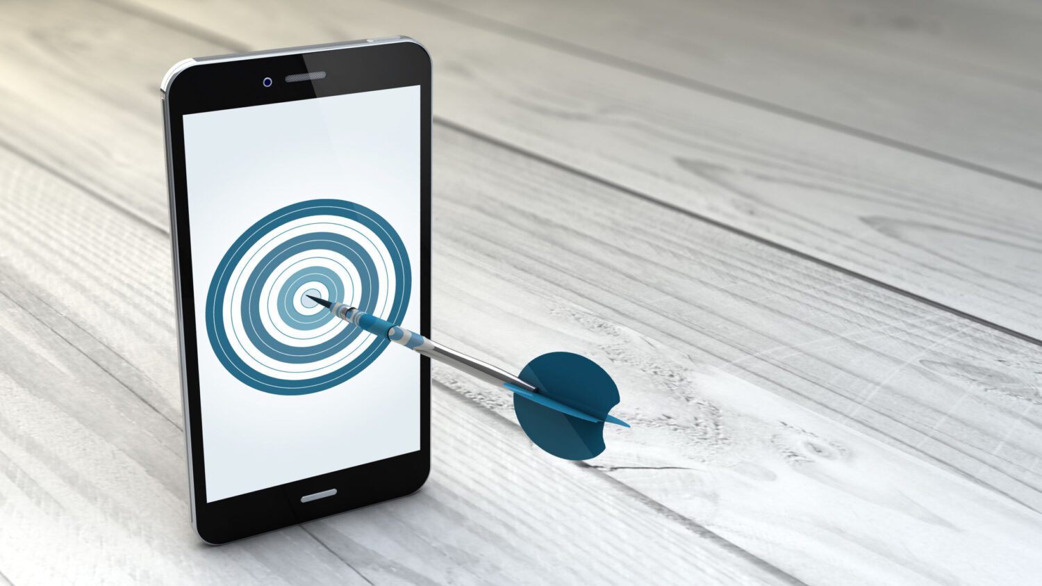 A blue dart hitting a bullseye on a dartboard on a phone screen.